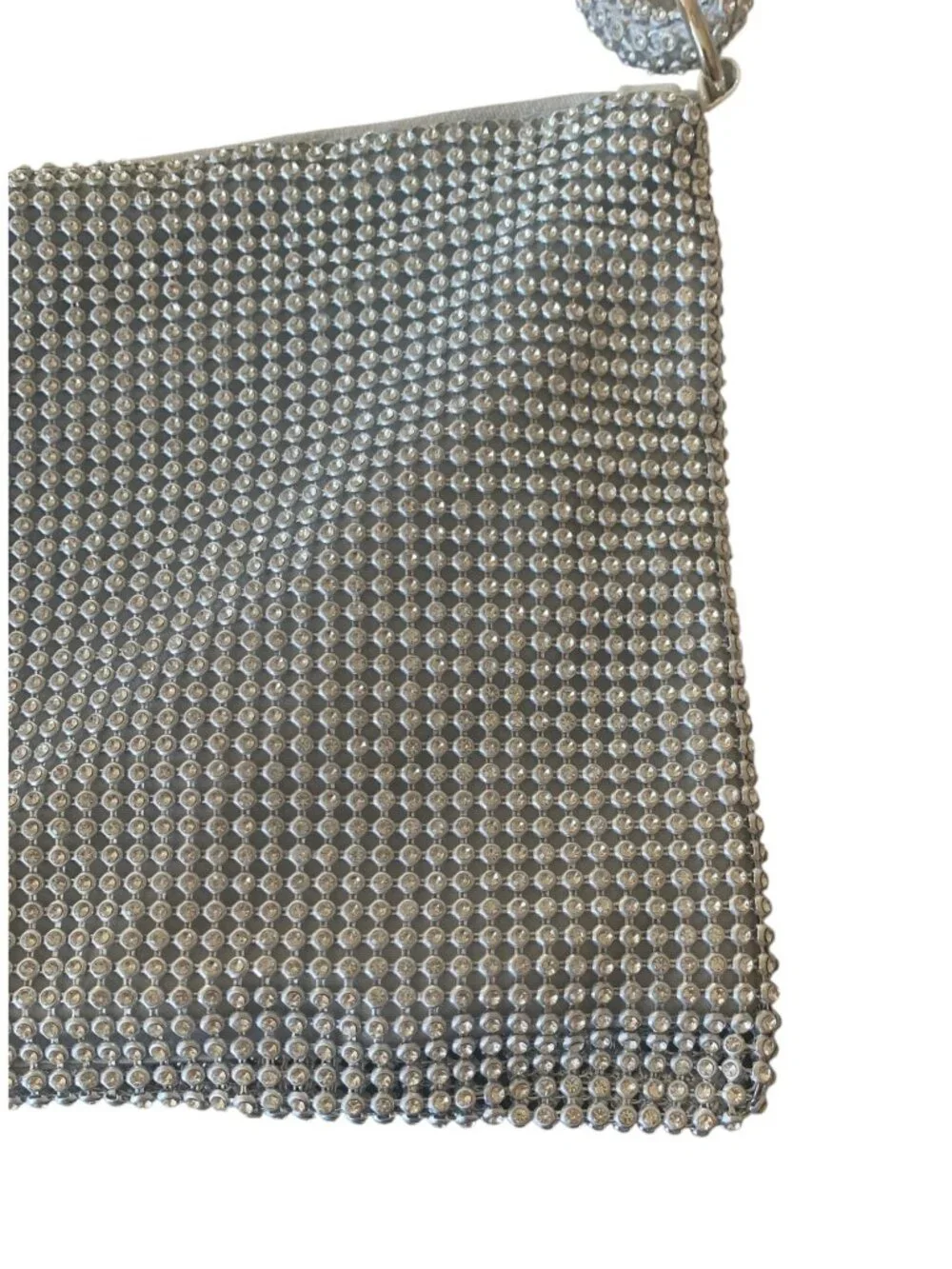 UNBRANDED Silver Rhinestone Small Bedazzled Evening Baguette Style Bag Purse
